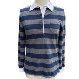 Lands End Rugby Polo Shirt Wm Sz S Blue Gray Striped Retro Preppy Heritage Sport